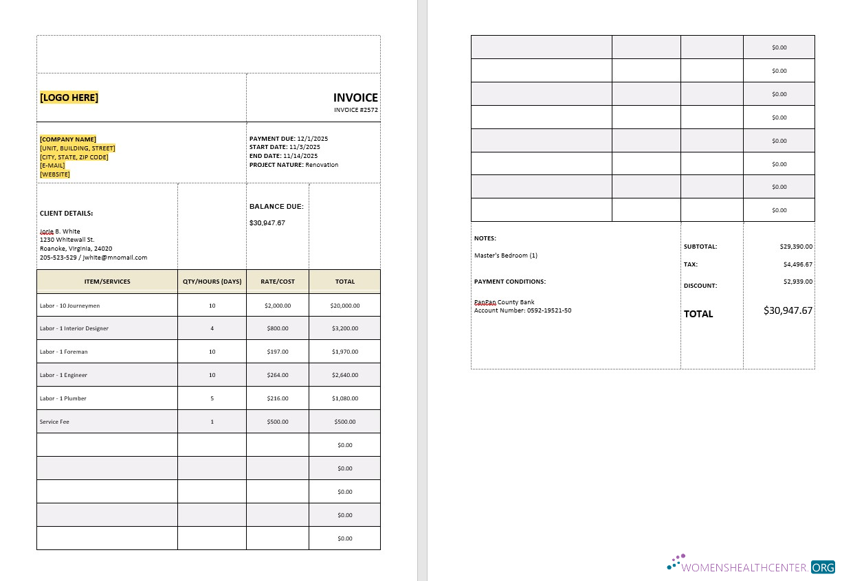 Download Service Tax Calculation Invoice Template Photoshop template